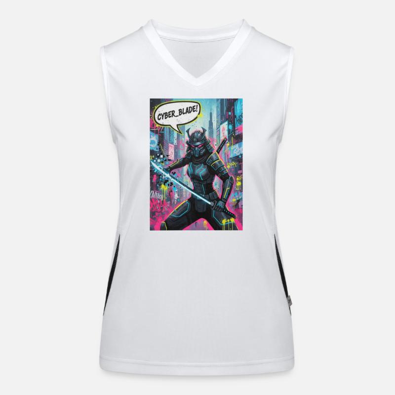 Cyber Samurai Neon Graffiti Funktionelles Kontrast-Tank Top für Frauen