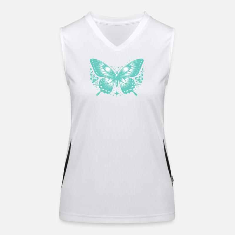 Papillon Turquoise et Fleurs Débardeur respirant contrasté Femme