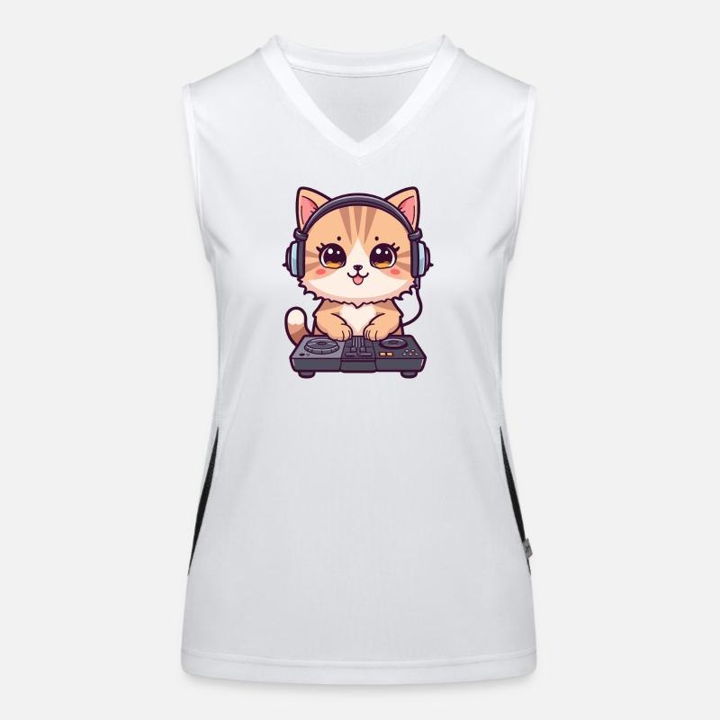 Katze als DJ mit Kopfhörer Funktionelles Kontrast-Tank Top für Frauen