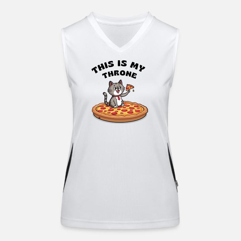 Chat de dessin animé sur pizza – C’est mon trône Débardeur respirant contrasté Femme