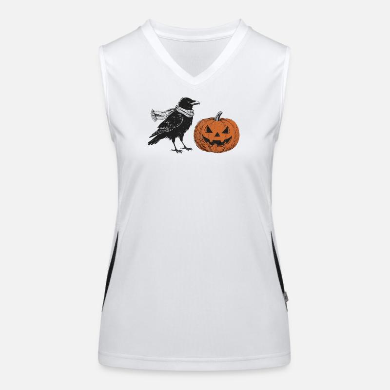Crow with Halloween Pumpkin Women's Functional Contrast Tank Top