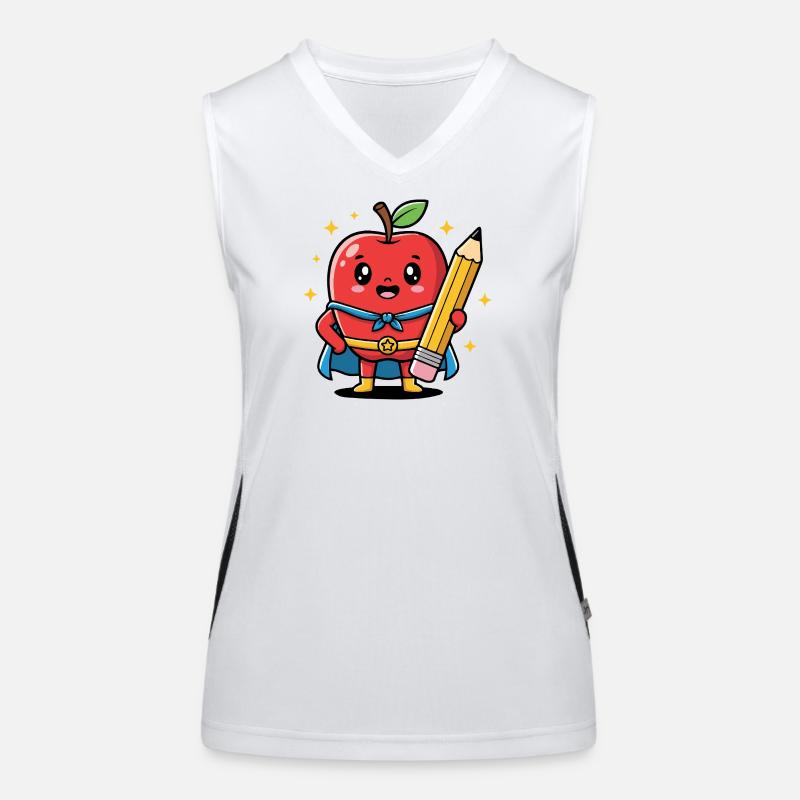 Lehrer Cartoon Obst mit Bleistift Funktionelles Kontrast-Tank Top für Frauen