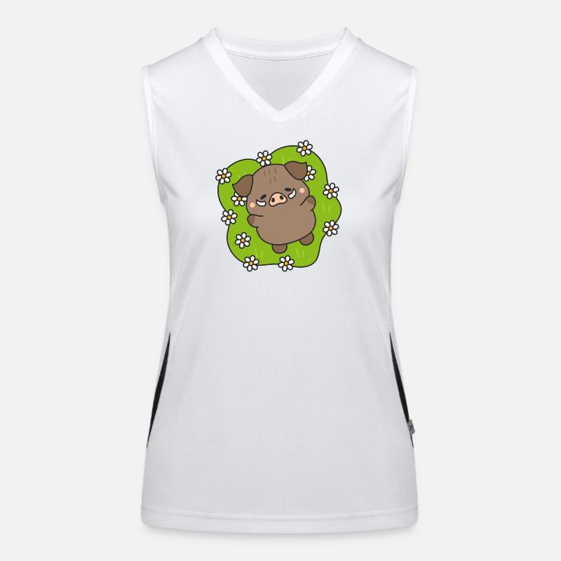Fröhliches Schwein unter Gänseblümchen Funktionelles Kontrast-Tank Top für Frauen