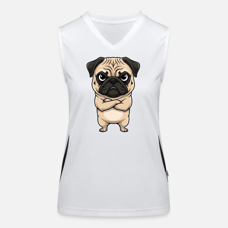 Pug Cartoon Grumpy Sour Annoyed Cute Women's Functional Contrast Tank Top