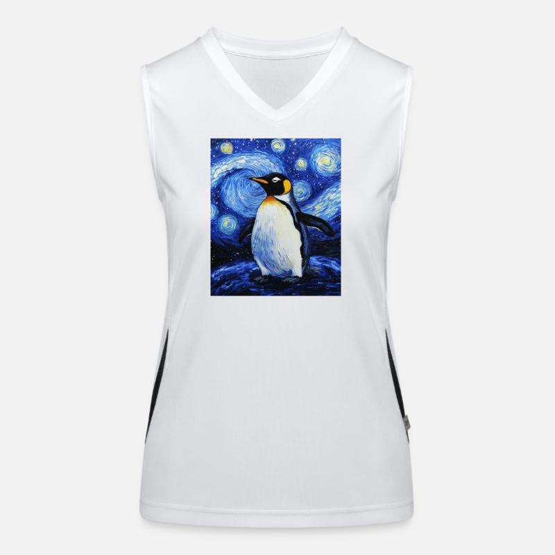Pingouin oiseau style Van Gogh nuit étoilée Débardeur respirant contrasté Femme
