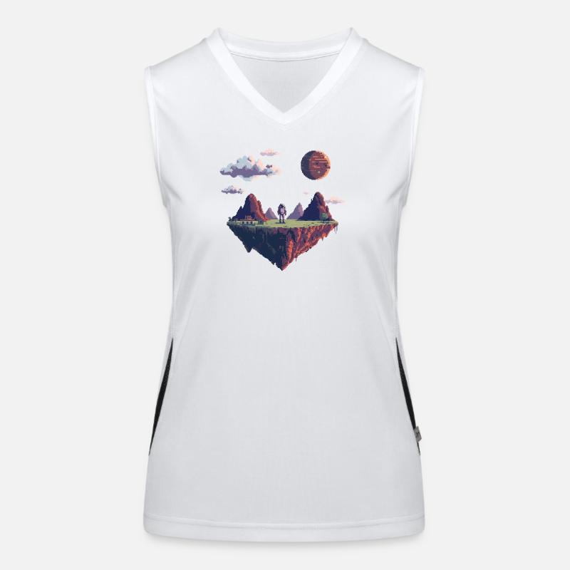 8-Bit Pixel Astronaut auf Schwebender Insel Funktionelles Kontrast-Tank Top für Frauen