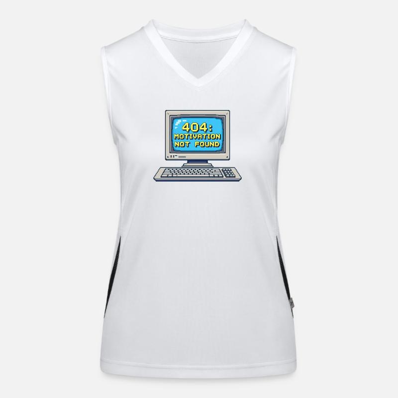 8-Bit Pixel Retro PC – 404 Motivation Not Found Funktionelles Kontrast-Tank Top für Frauen