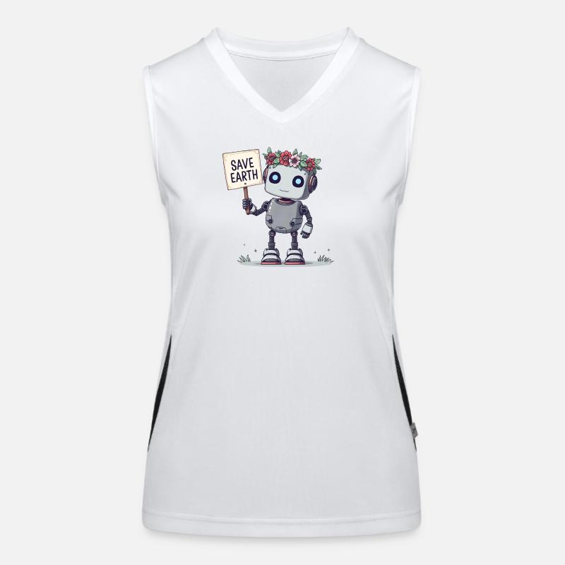 Robot mignon avec couronne de fleurs – Save Earth Débardeur respirant contrasté Femme