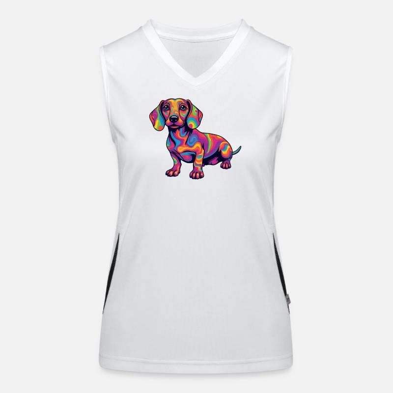 Psychedelischer Dackel Farbexplosion Pop Art  Funktionelles Kontrast-Tank Top für Frauen