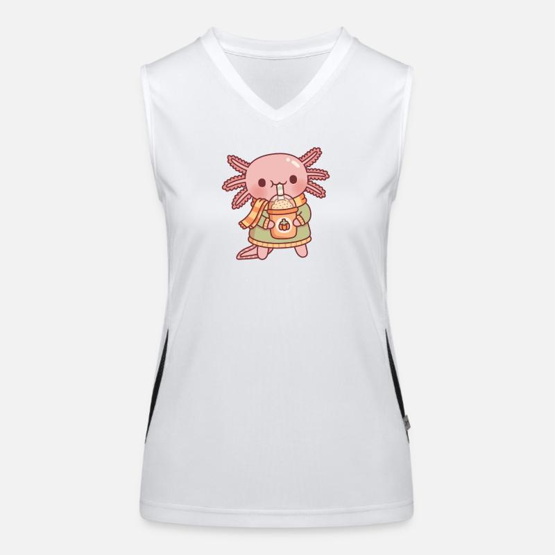 Cute Axolotl Drinking Pumpkin Spice Latte Autumn Women's Functional Contrast Tank Top