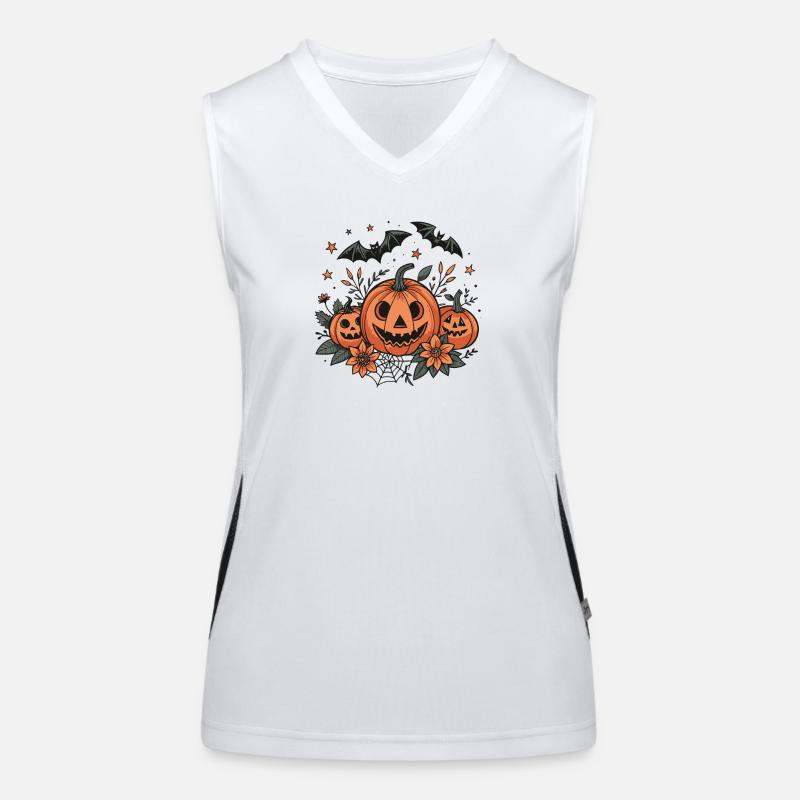 Orange Pumpkins on Fall Flowers Women's Functional Contrast Tank Top