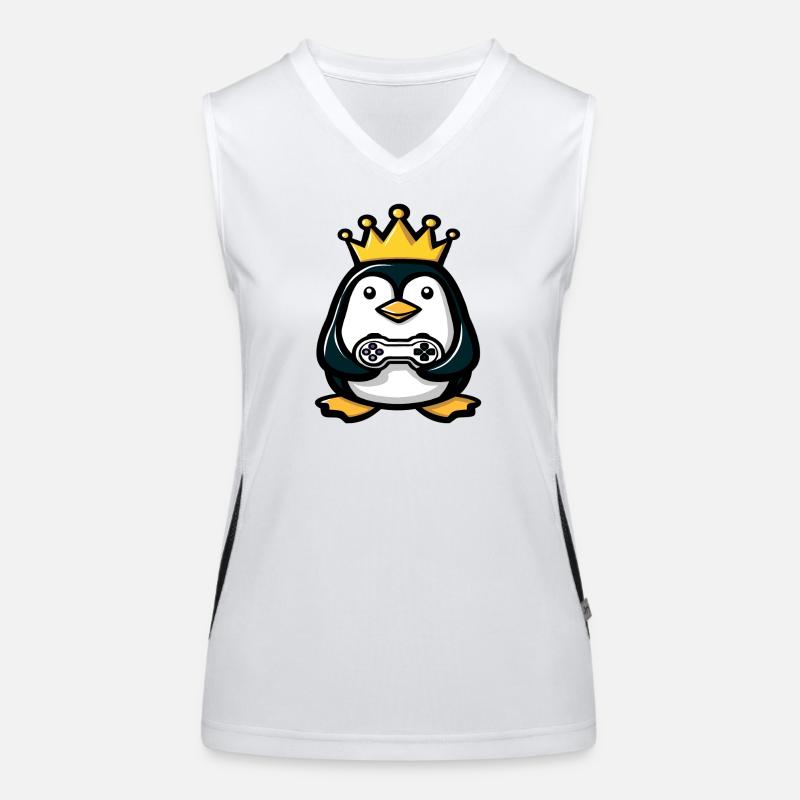 Pinguin mit gaming controller und Krone Funktionelles Kontrast-Tank Top für Frauen