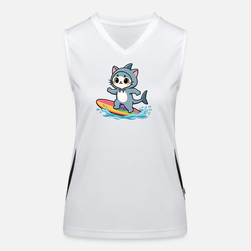 Shark Cat on Rainbow Surfboard Women's Functional Contrast Tank Top
