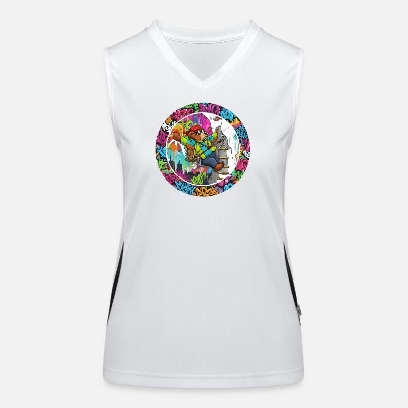 Graffiti Bär am Kletterturm Funktionelles Kontrast-Tank Top für Frauen