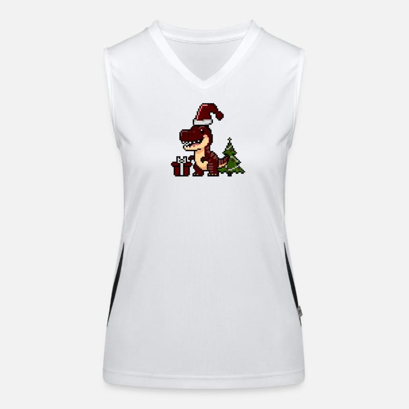 Pixel Dino Weihnachtsdino Funktionelles Kontrast-Tank Top für Frauen
