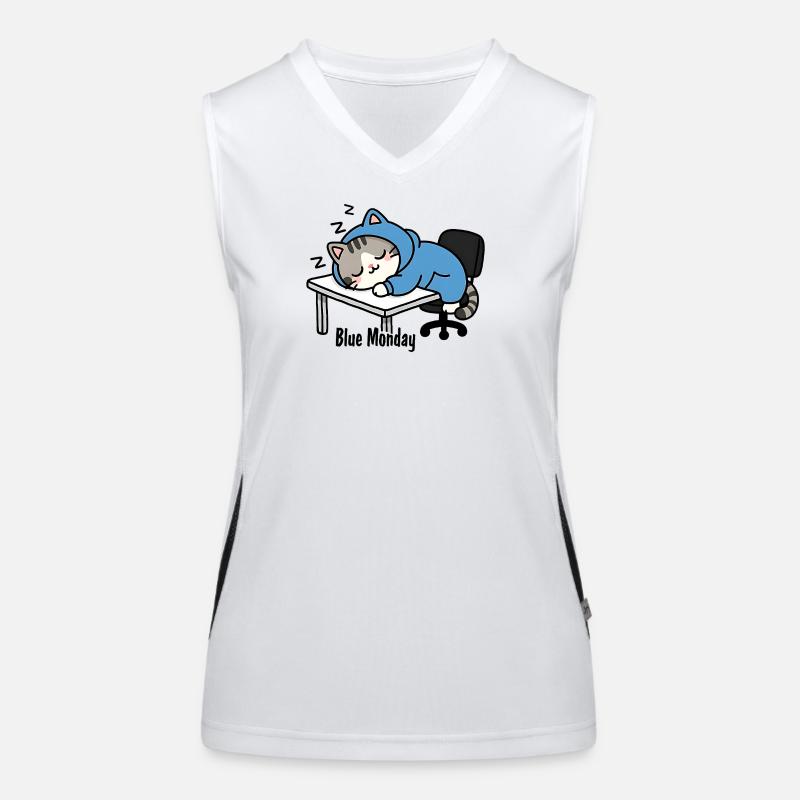 Sleeping cat at work, blue monday Women's Functional Contrast Tank Top