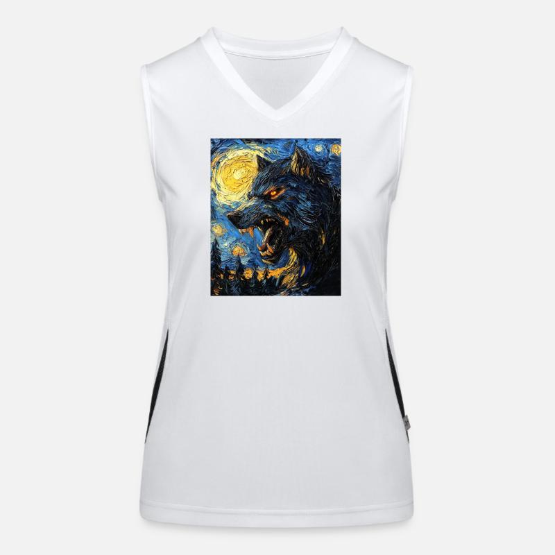 Werwolf Wolf Van Gogh Style Funktionelles Kontrast-Tank Top für Frauen