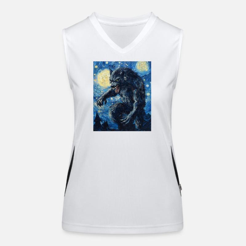 Werwolf Wolf Van Gogh Style Funktionelles Kontrast-Tank Top für Frauen