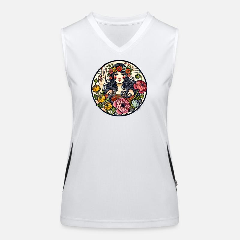 Blumengöttin Peace-Zeichen Funktionelles Kontrast-Tank Top für Frauen
