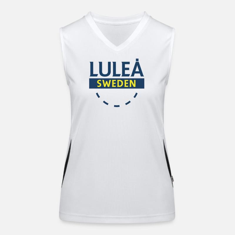 Luleå Schweden Skyline Text in Blågult Funktionelles Kontrast-Tank Top für Frauen