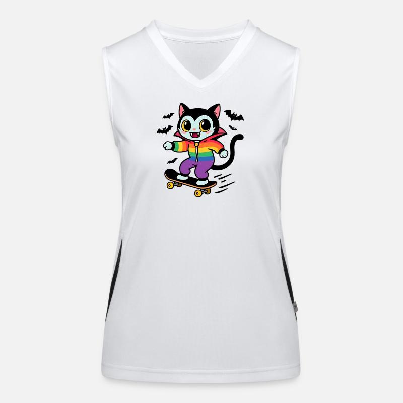 Rainbow Vampire Cat Skateboarding Women's Functional Contrast Tank Top