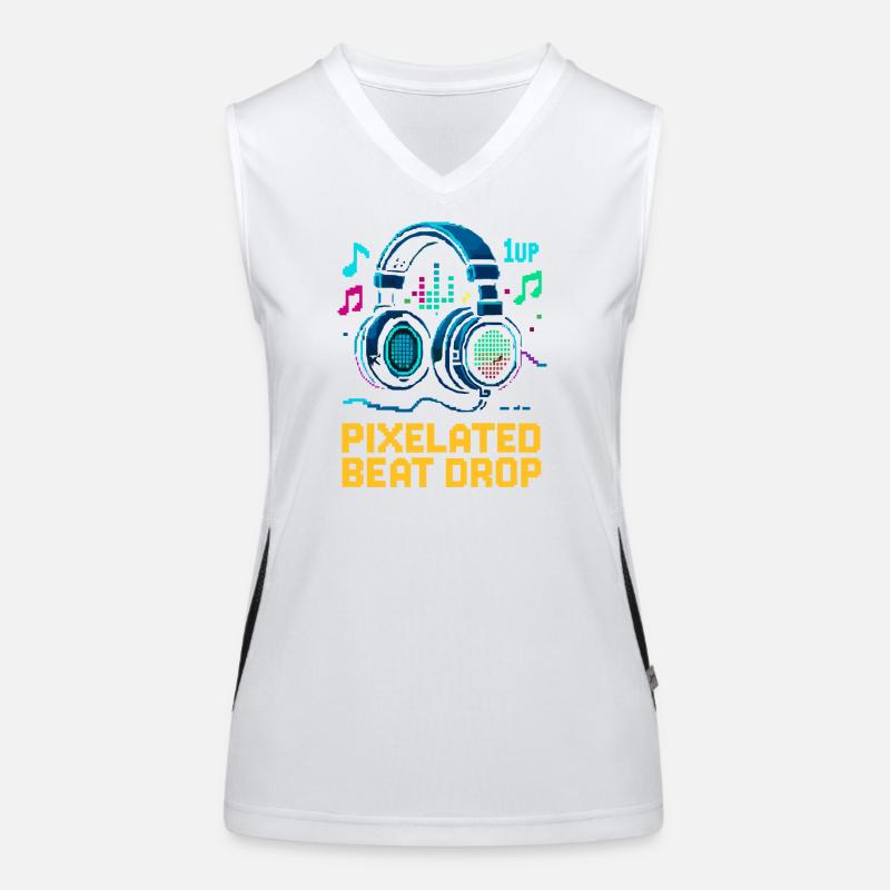 PIXELATED BEAT DROP Retro Pixel Kopfhörer 1UP Funktionelles Kontrast-Tank Top für Frauen