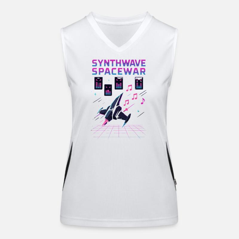 SYNTHWAVE SPACEWAR Retro Neon 80s Spaceship Women's Functional Contrast Tank Top
