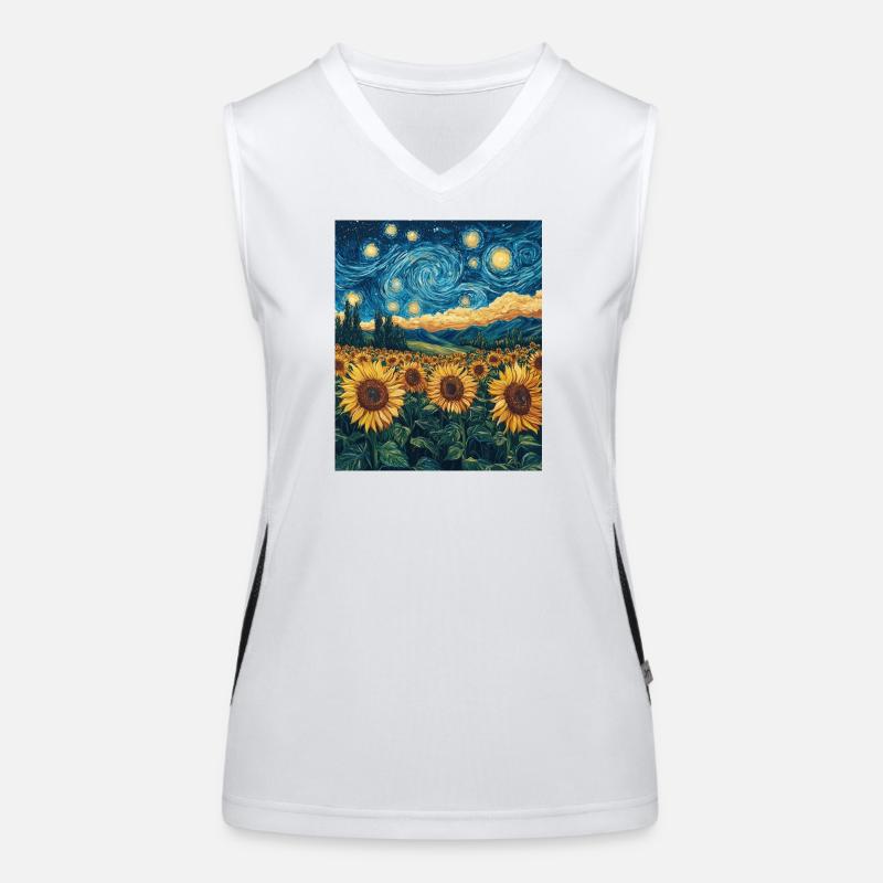 Sunflower Van Gogh Style Starry Night Women's Functional Contrast Tank Top