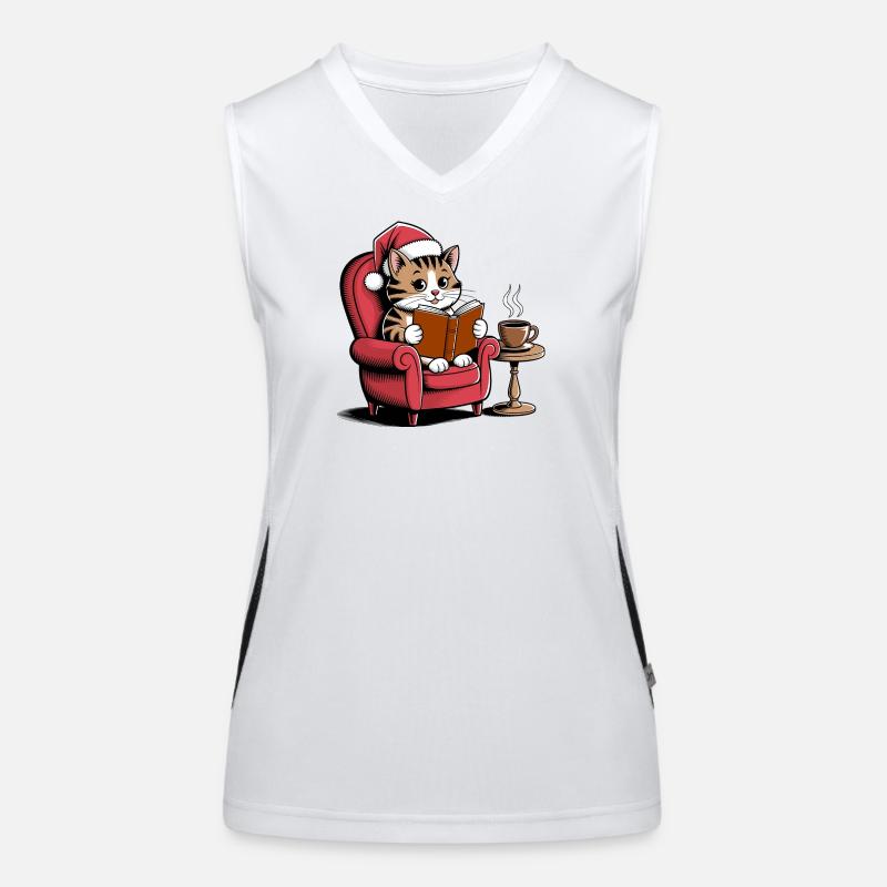 Christmas Cat Reading a Book -Cozy Women's Functional Contrast Tank Top