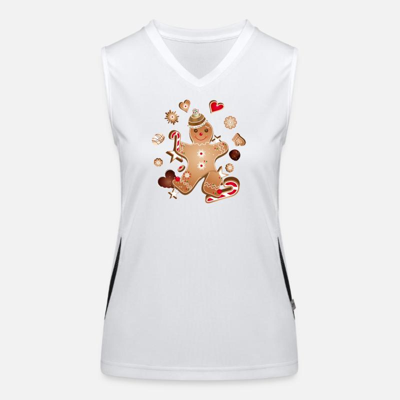 Fröhlicher Lebkuchenmann mit Weihnachtsplätzchen Funktionelles Kontrast-Tank Top für Frauen