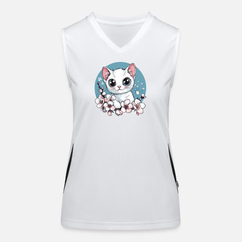 Kittens in the cherry blossom circle Women's Functional Contrast Tank Top