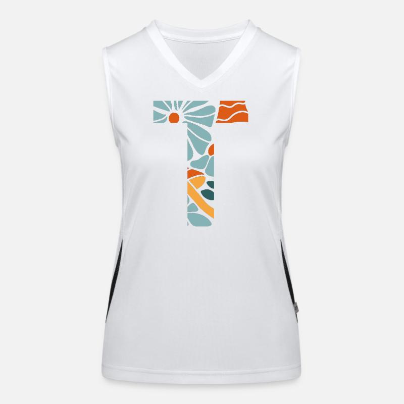 Buchstabe t Blumen groovy Geschenkidee Funktionelles Kontrast-Tank Top für Frauen