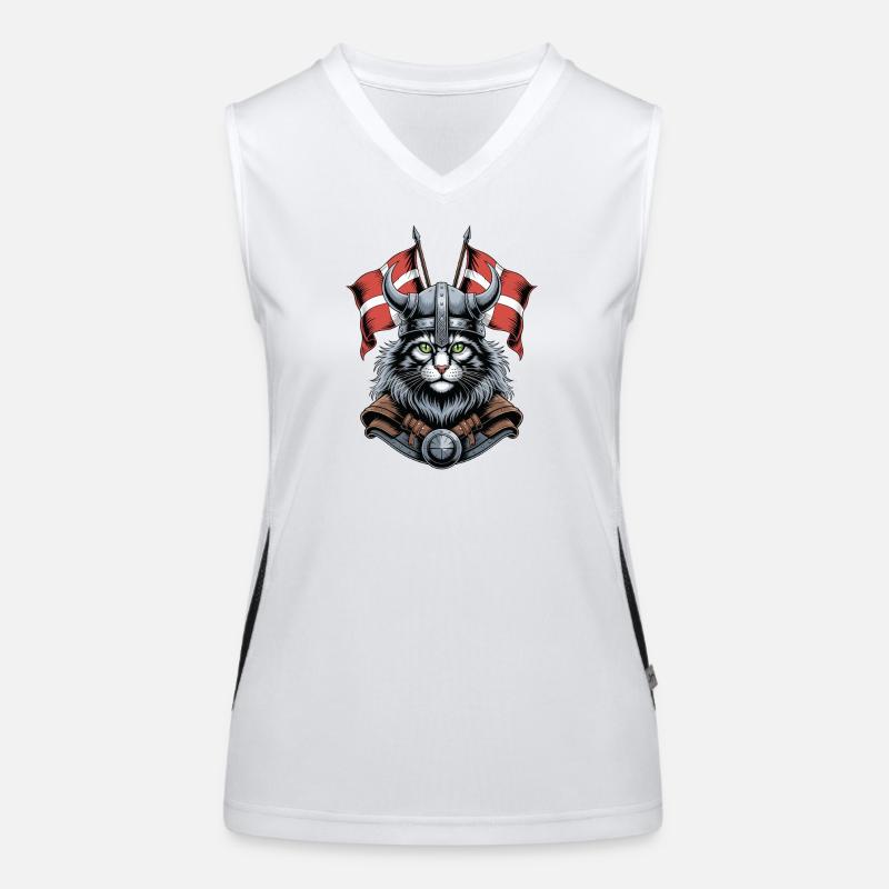 Wikingerkatze mit Helm Funktionelles Kontrast-Tank Top für Frauen