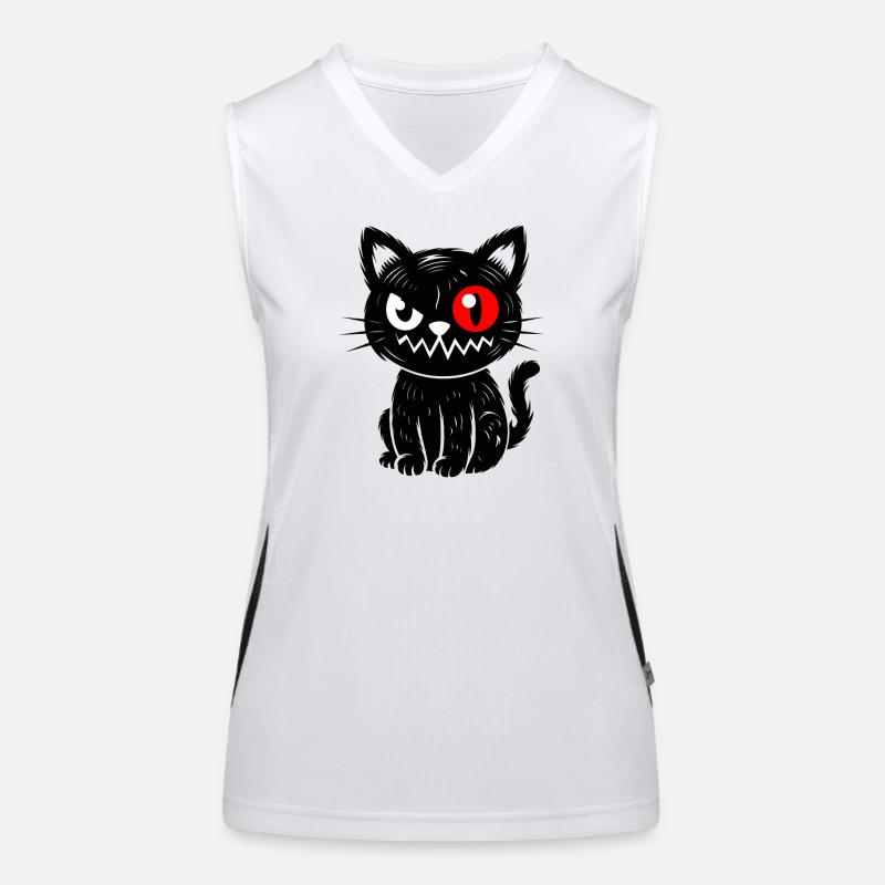 Black cat with red eye sitting Women's Functional Contrast Tank Top