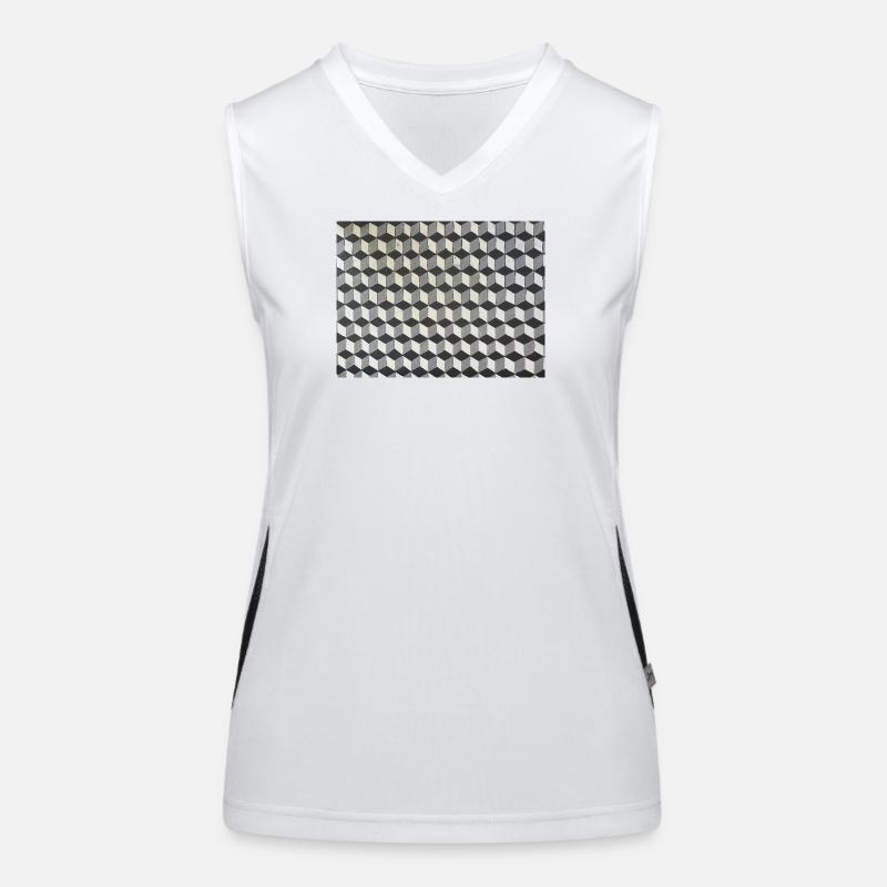 Three-dimensional cubes grayscale Women's Functional Contrast Tank Top
