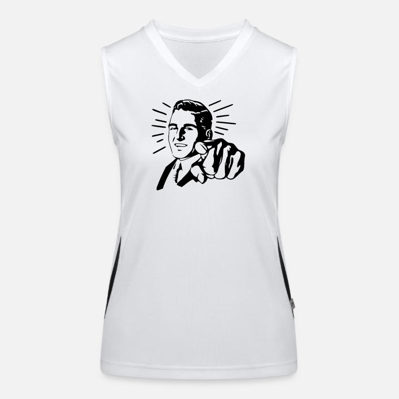 Zeigender Mann Funktionelles Kontrast-Tank Top für Frauen