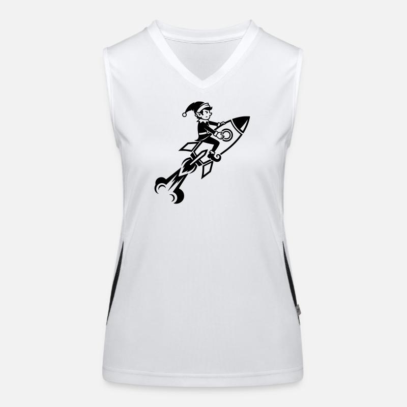 Wichtel auf Rakete fliegend Cartoon Design Funktionelles Kontrast-Tank Top für Frauen