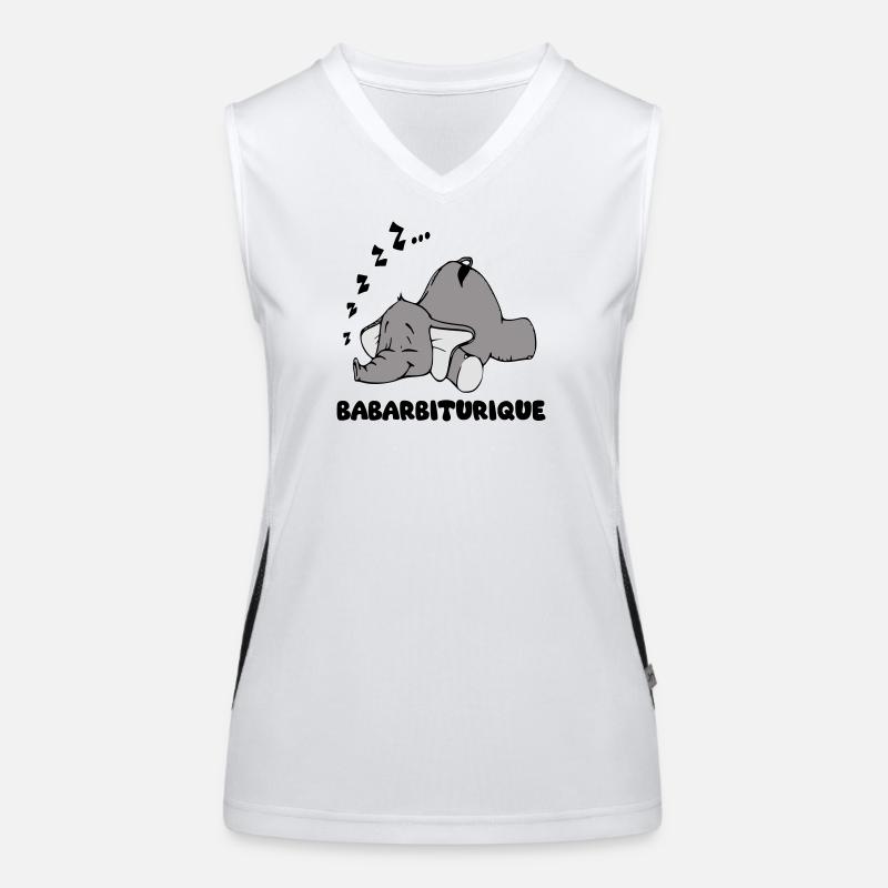 Sleeping Elephant with the title babarbituric Women's Functional Contrast Tank Top