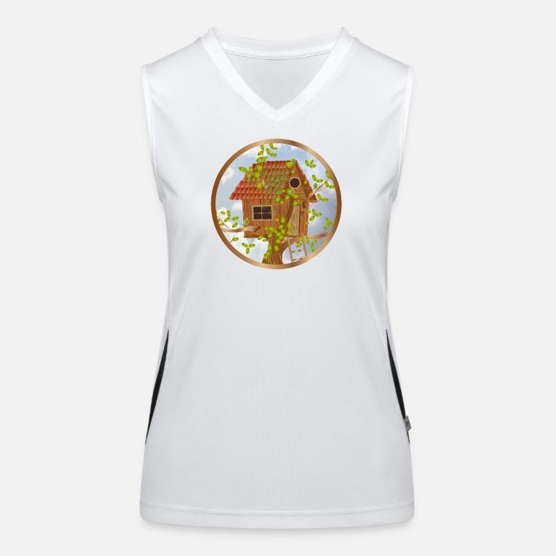 Gemütliches Baumhaus in der Baumkrone Funktionelles Kontrast-Tank Top für Frauen