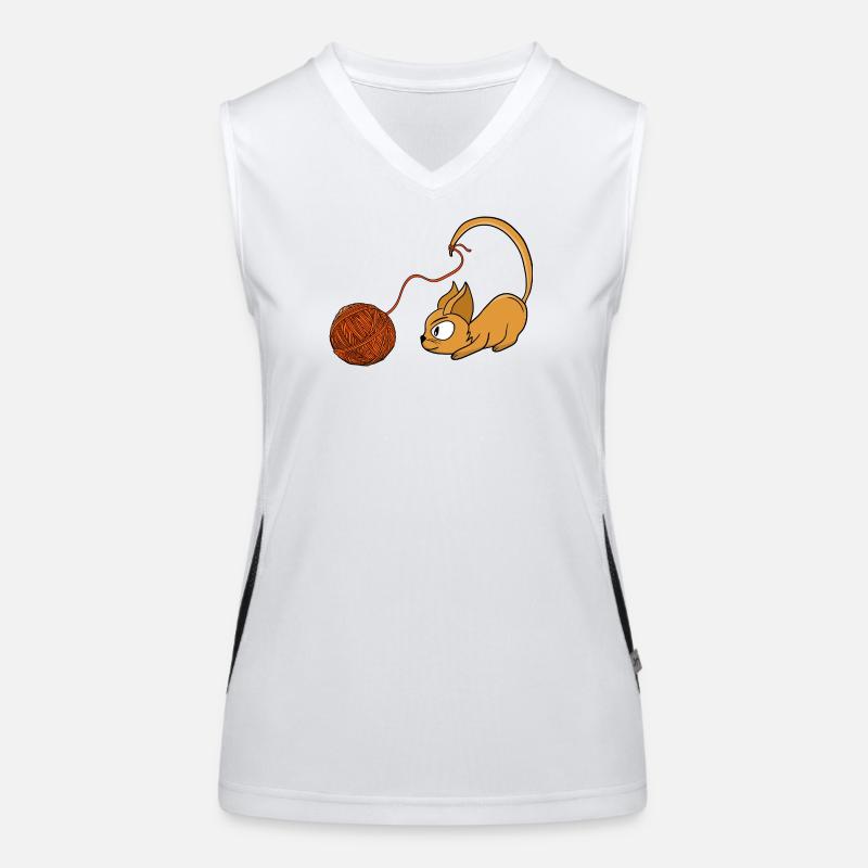 Playful Orange Cat Chasing Yarn Women's Functional Contrast Tank Top