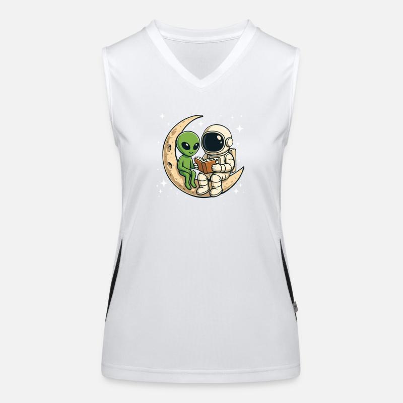 Reading Astronaut Alien Space Book Lover  Women's Functional Contrast Tank Top