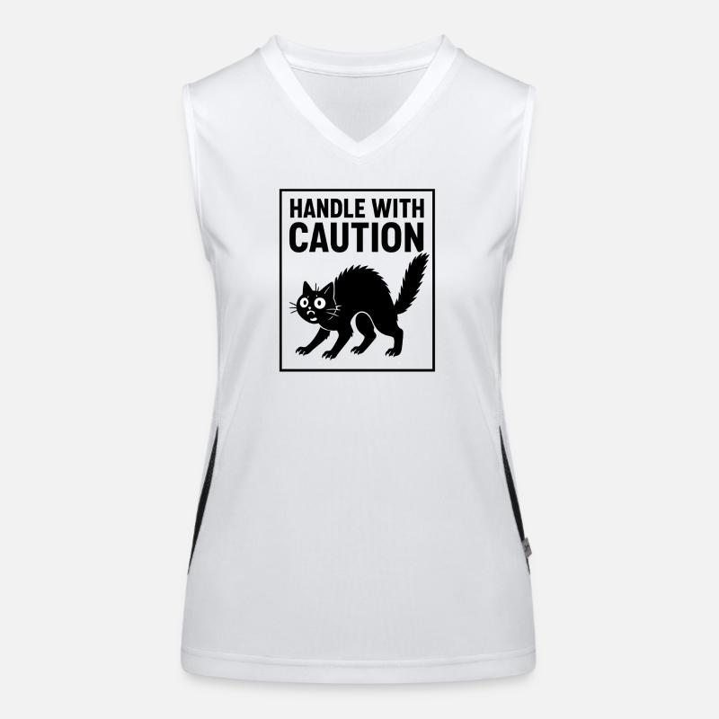 Handle With Caution Katze Achtung Spruch Fun Funktionelles Kontrast-Tank Top für Frauen