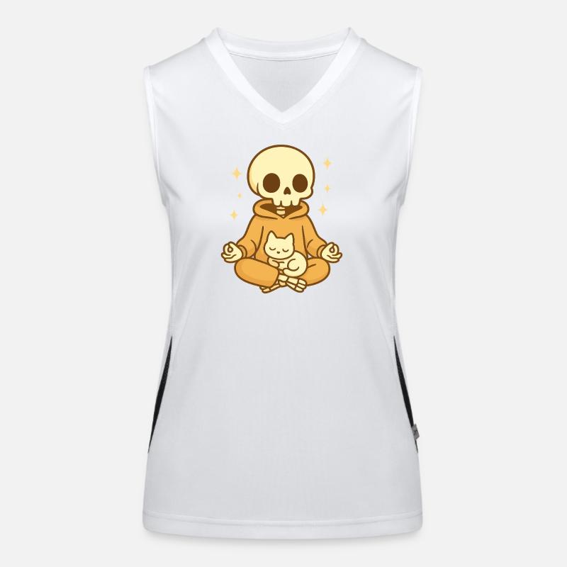 Squelette de méditation avec chat – Douillet et mignon Débardeur respirant contrasté Femme