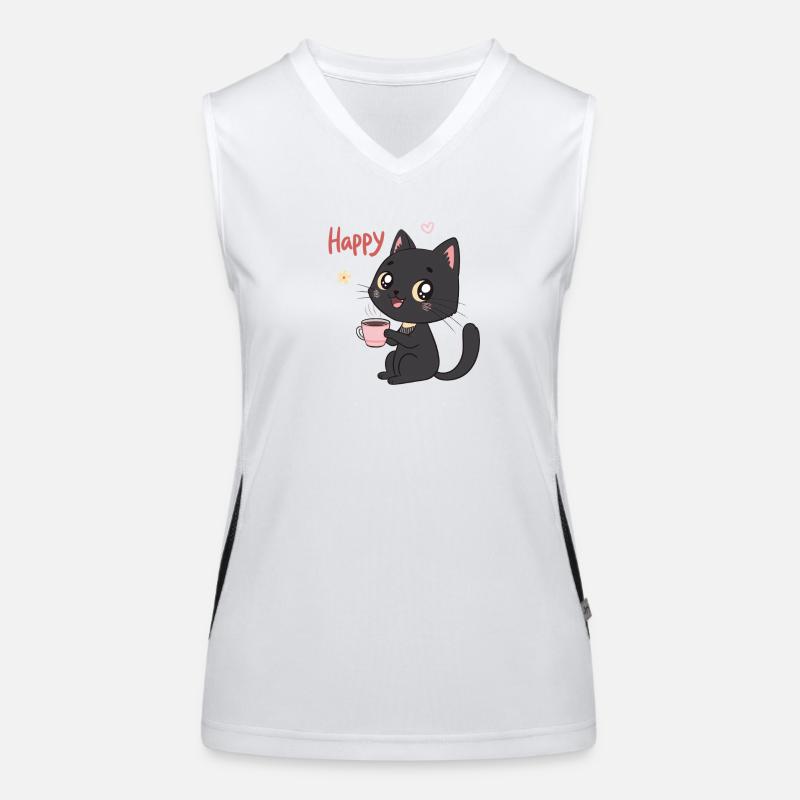 Chat Noir Souriant Café Doux Débardeur respirant contrasté Femme