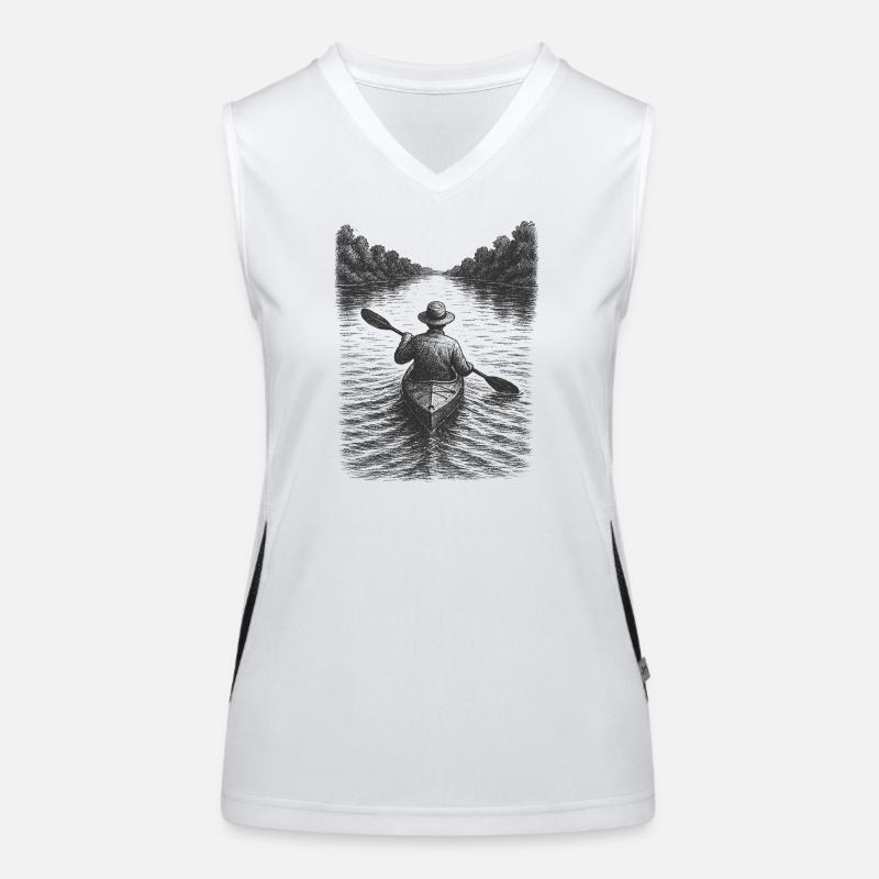 Calm canoe scene as atmospheric illustration Women's Functional Contrast Tank Top