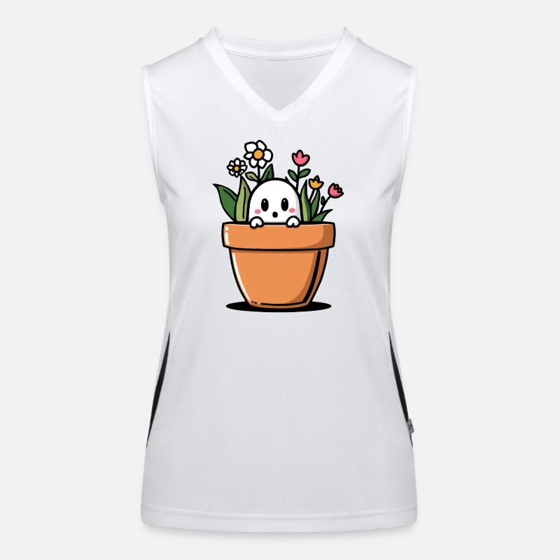 Schüchterner Geist hinter Blumentopf Funktionelles Kontrast-Tank Top für Frauen