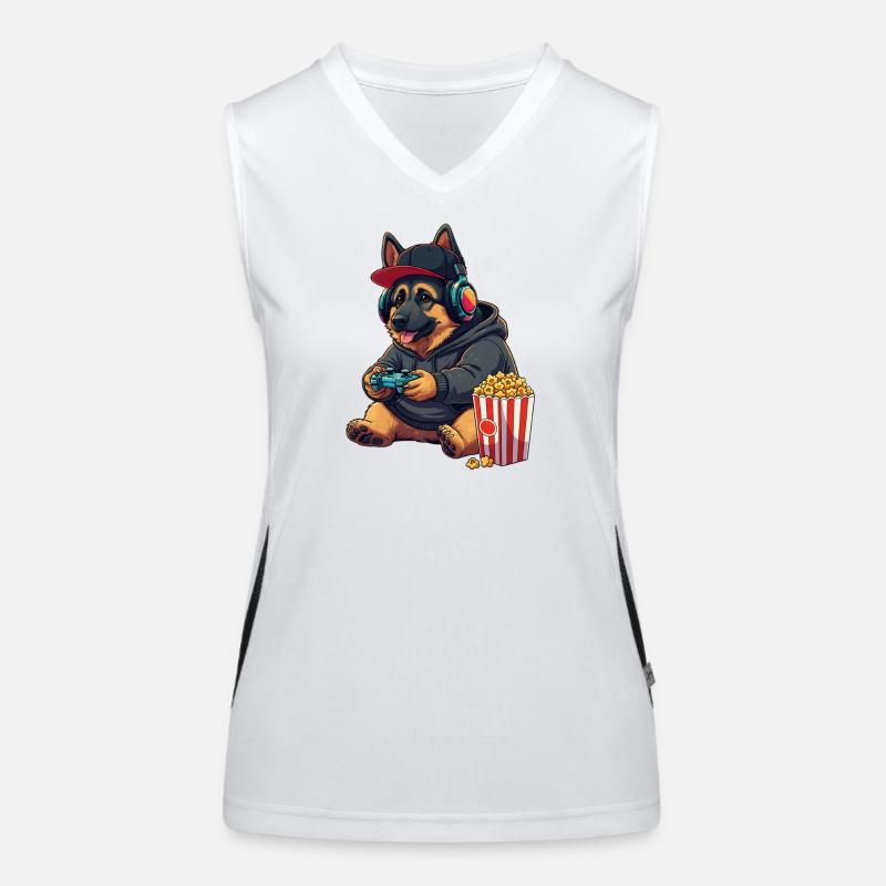 Deutscher Schäferhund mit Popcorn Funktionelles Kontrast-Tank Top für Frauen
