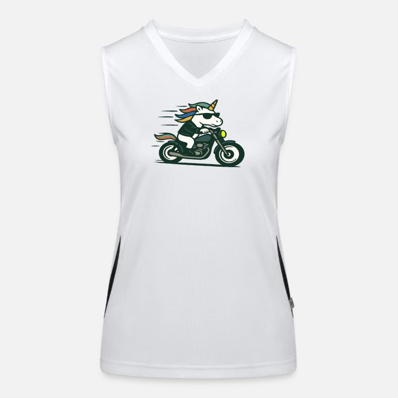 Fast Biker einhornfahrende Motorrad-Maskottchen-Kunst Funktionelles Kontrast-Tank Top für Frauen