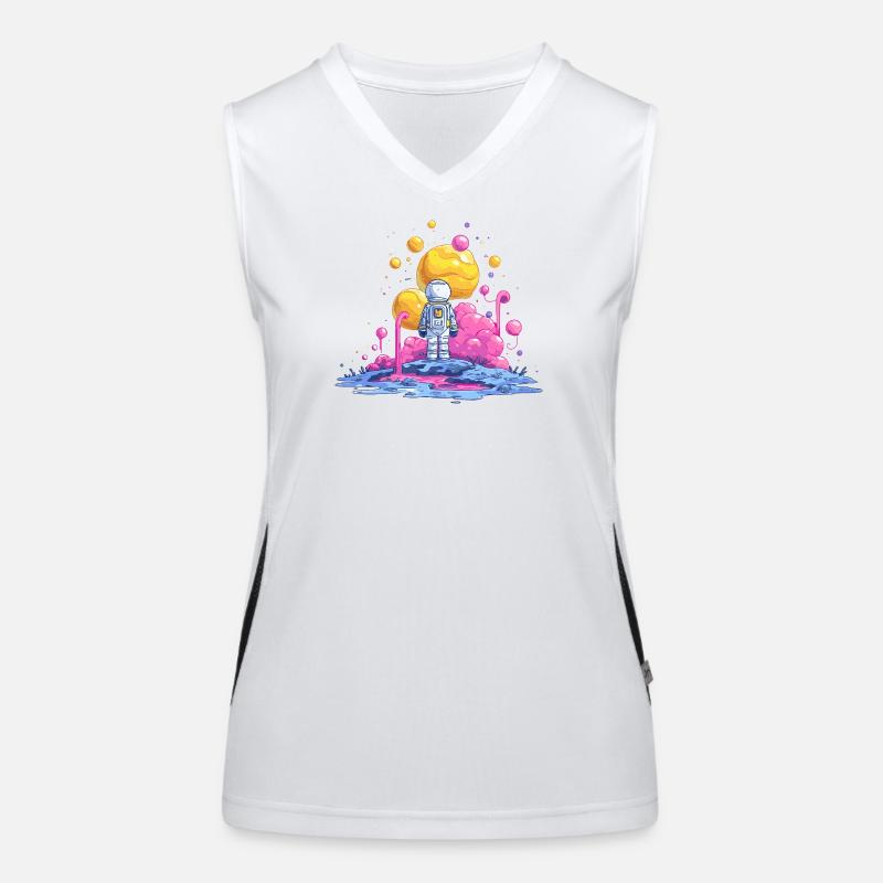 Astronaut auf Farbplanet Funktionelles Kontrast-Tank Top für Frauen