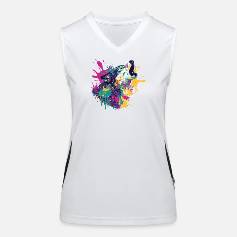 Wolf im Farbexplosion Stil Funktionelles Kontrast-Tank Top für Frauen